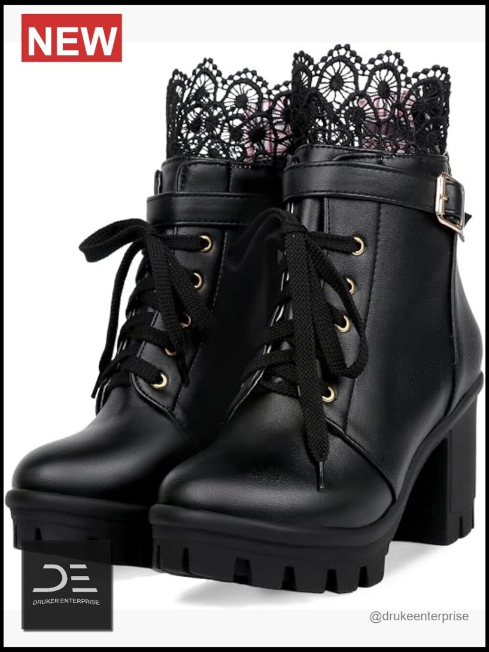 Chunky Platform High Heel Boots Lace Up Gothic Ankle Booties Block Heel Buckle